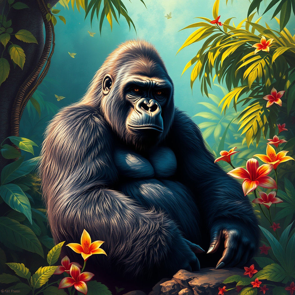 Gorilla in Jungle, Fantasy Art Style