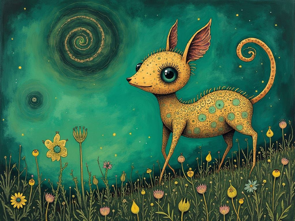 Surreal Forest Creature in Vibrant Hues