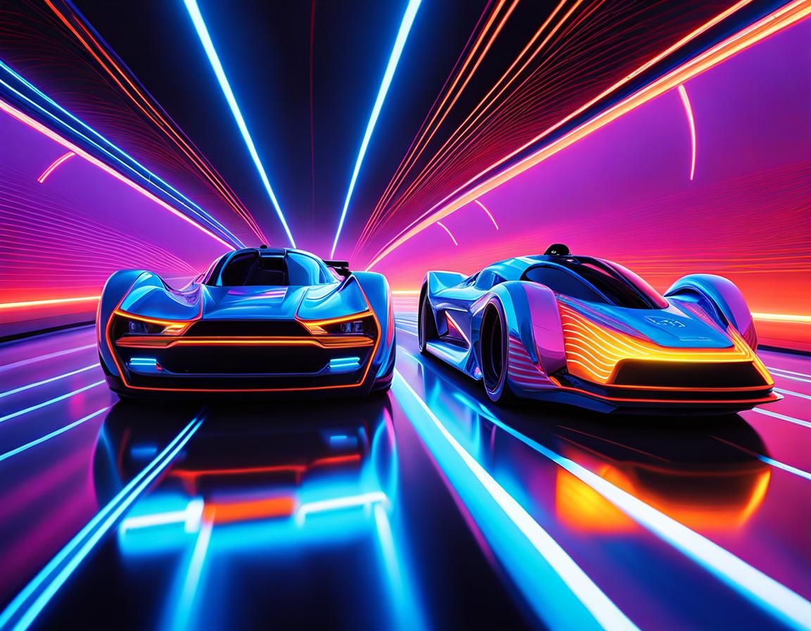 Neon Drag Race in Futuristic Blacklight Style