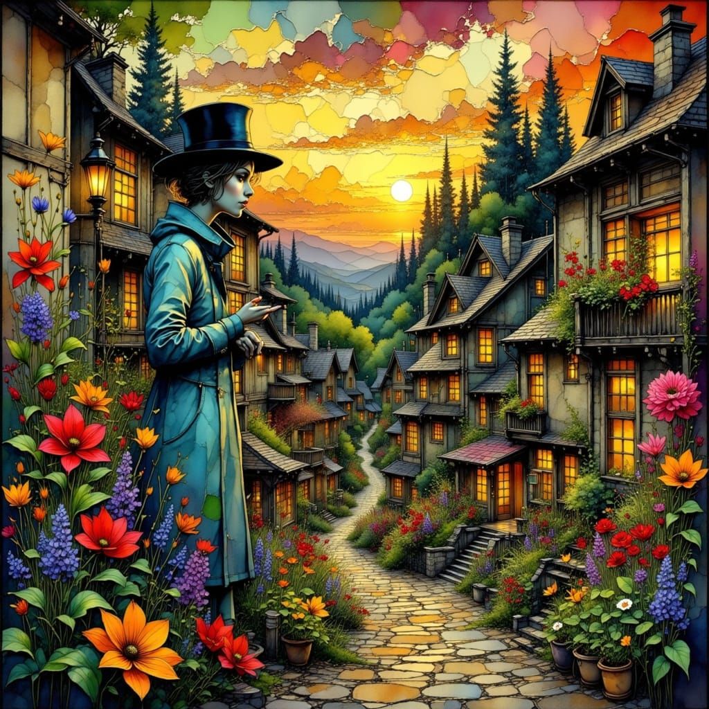 Elegant Couple in Noir Style Illustration