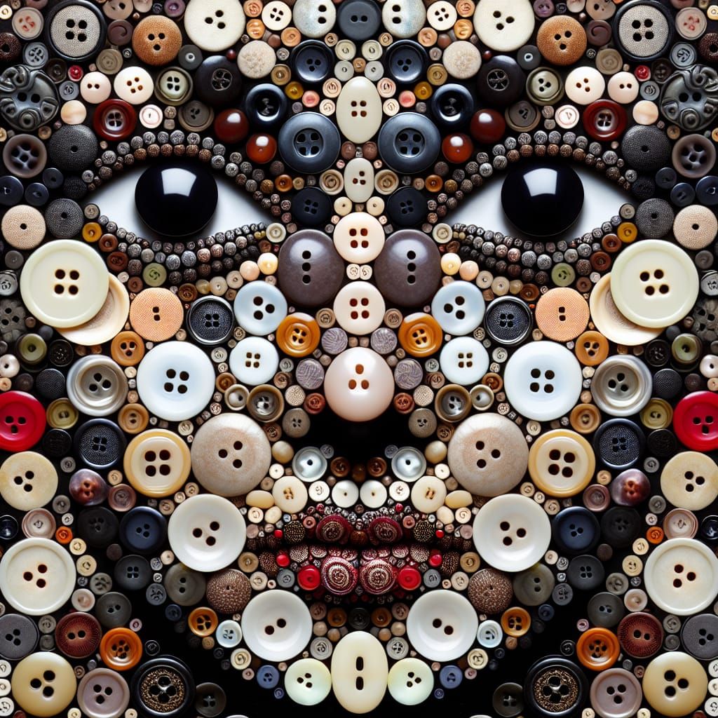 Unique Button Collage Portrait of a Face