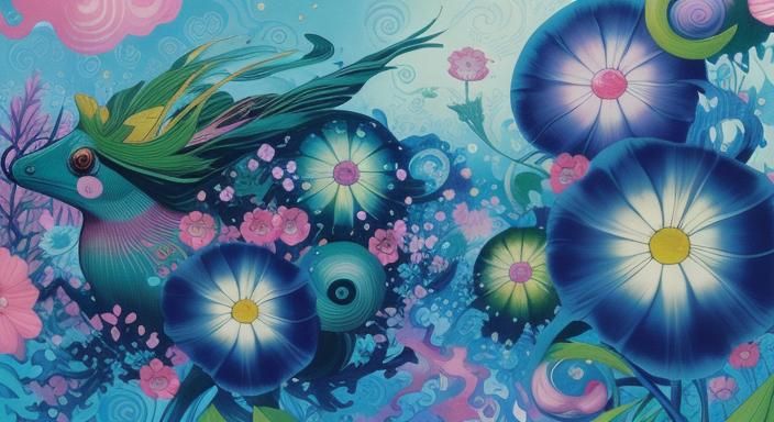 Snail in Cosmic Garden: Murakami-Inspired Superflat Art