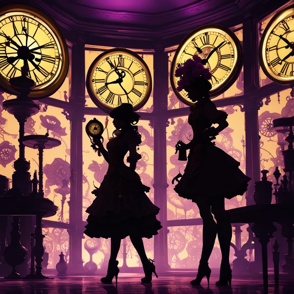 Steampunk Girl with Clocks and Flowers