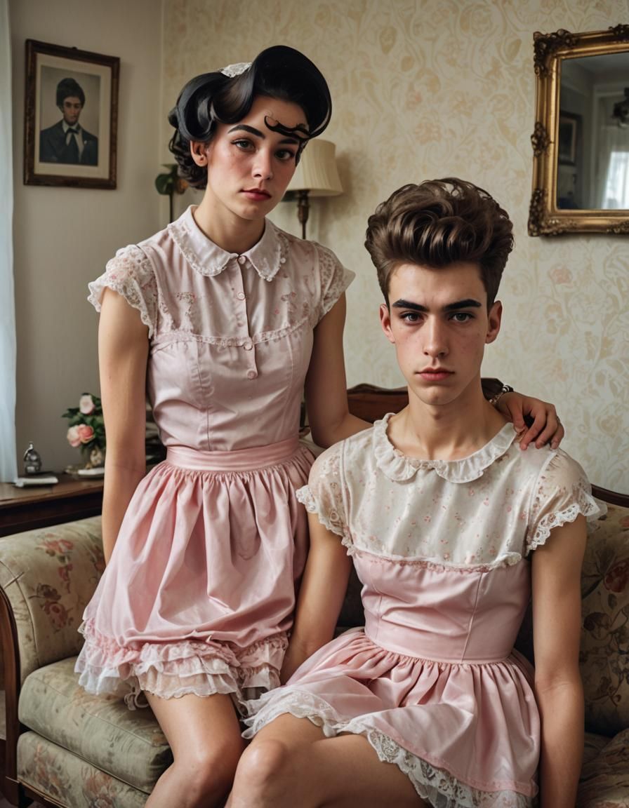 Boy Crossdressing with Girlfriend, Professional Portrait