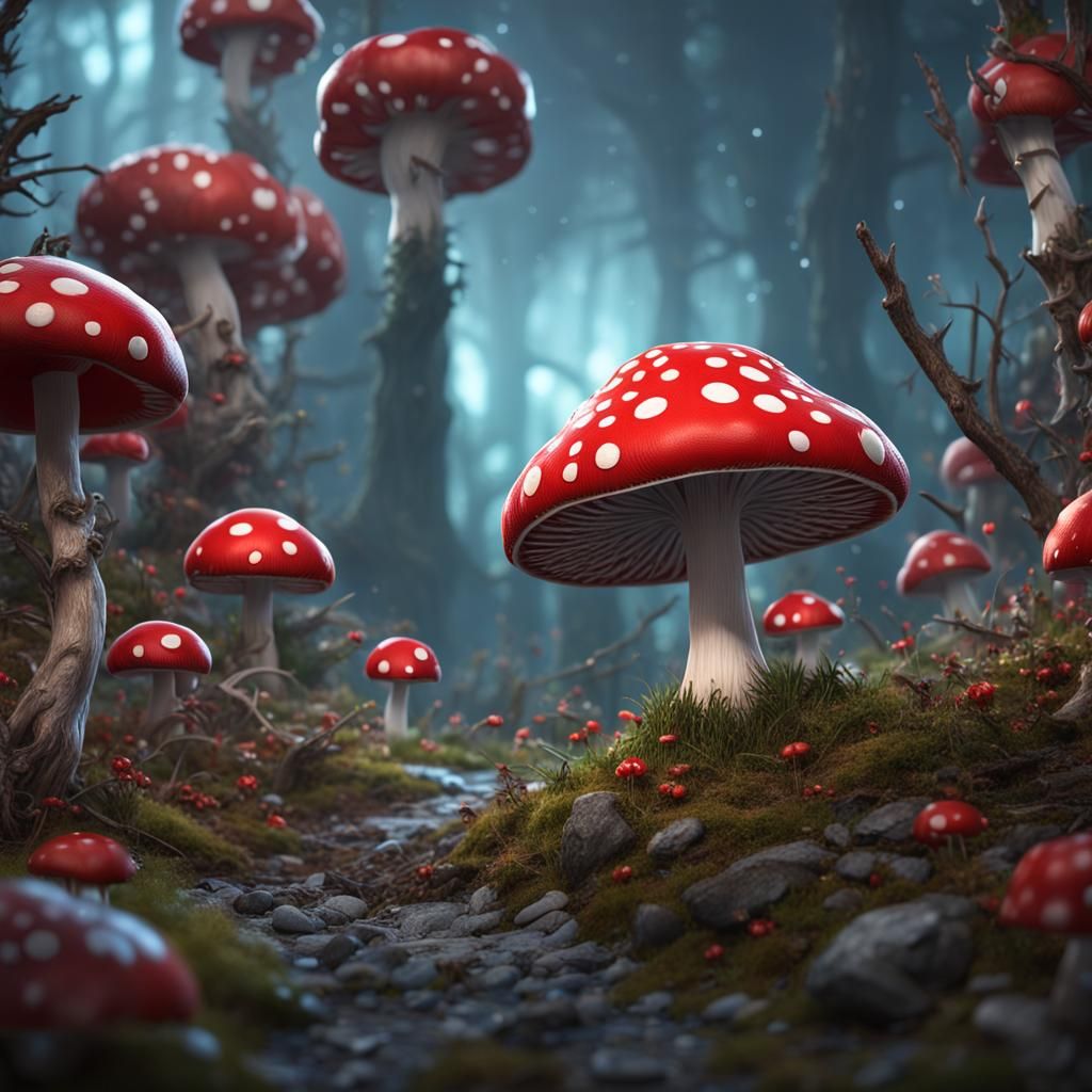 Heart-Shaped Red Mushroom Fantasy Concept Art
