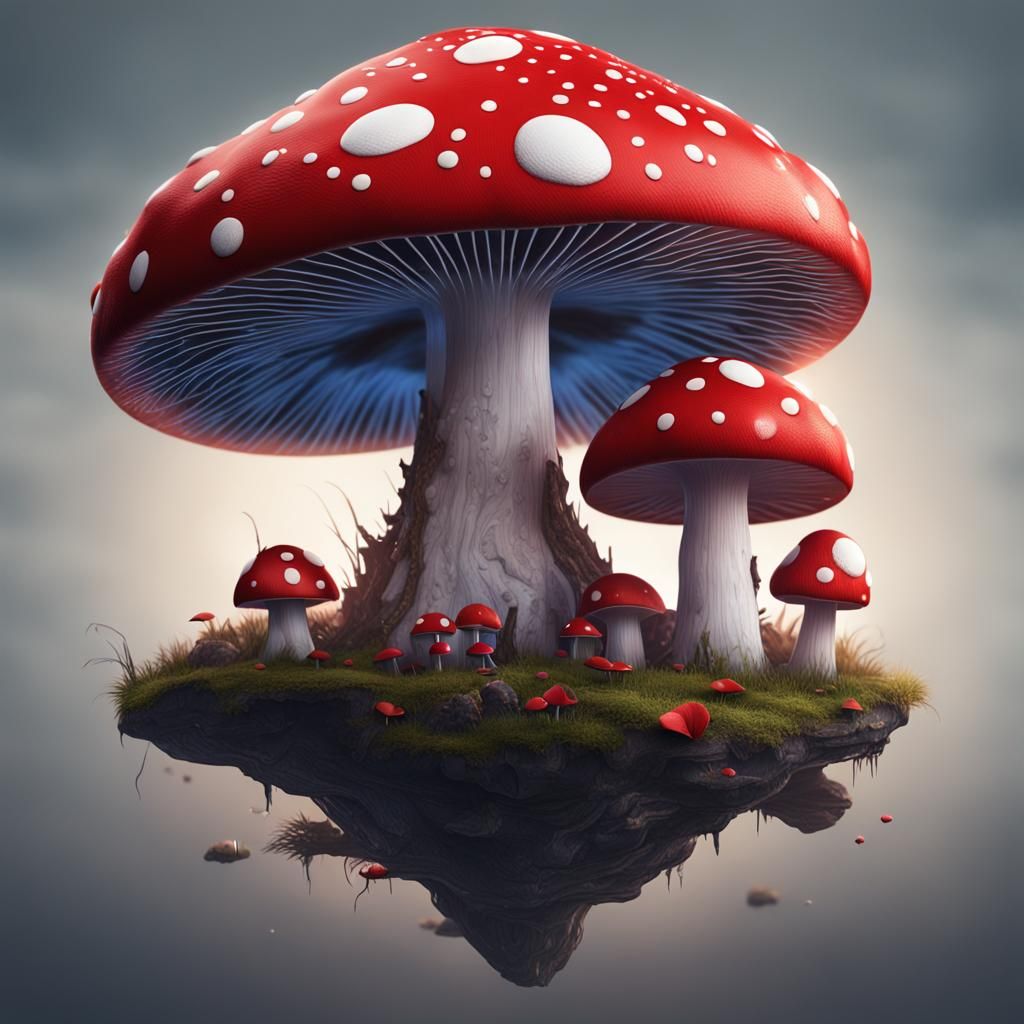 Heart-Shaped Red Mushroom: Detailed Matte Painting