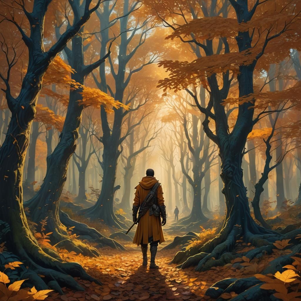 Mystical Forest Figure in Autumn Fantasy Art