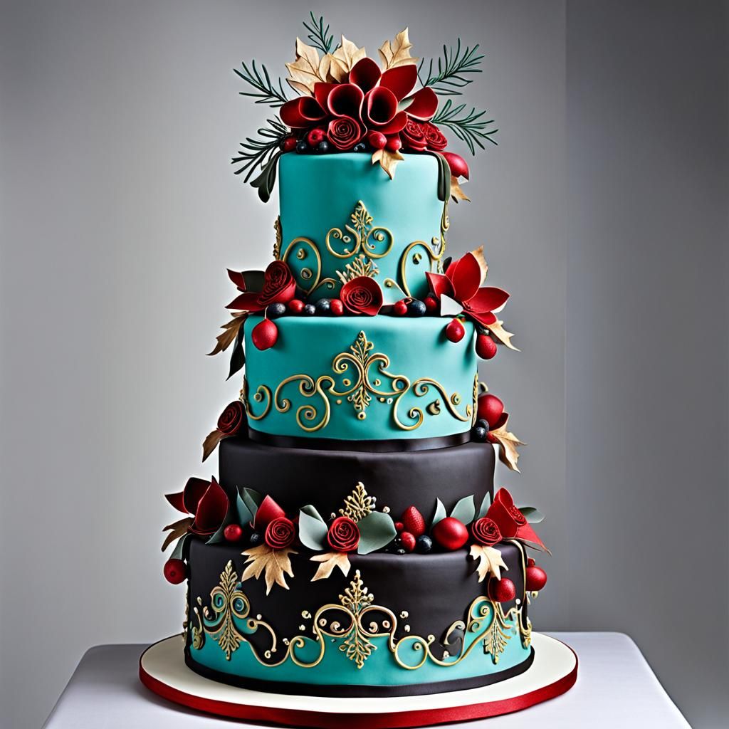 Festive Multi-Tiered Cake Sculpture with Floral Decorations