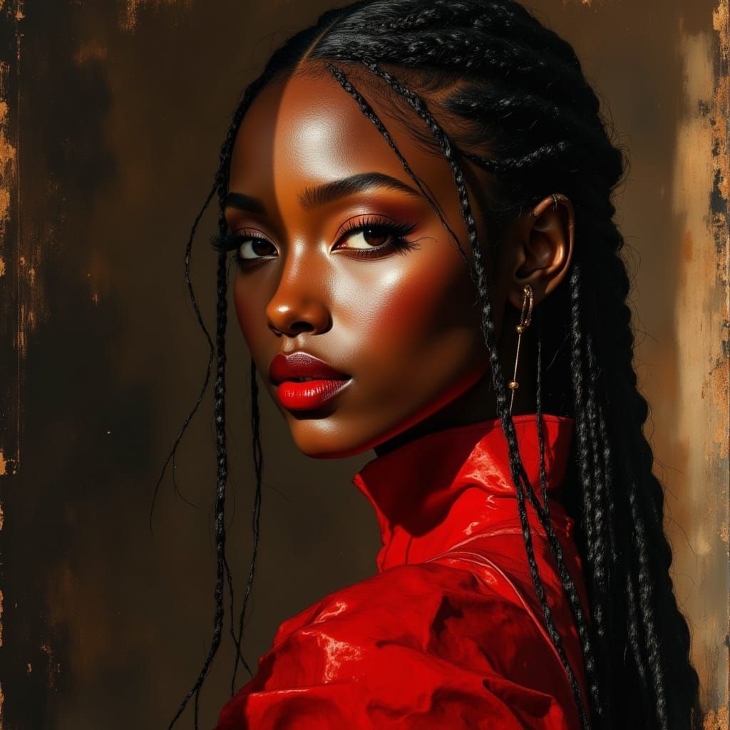 Elegant African Goddess in Red Dress