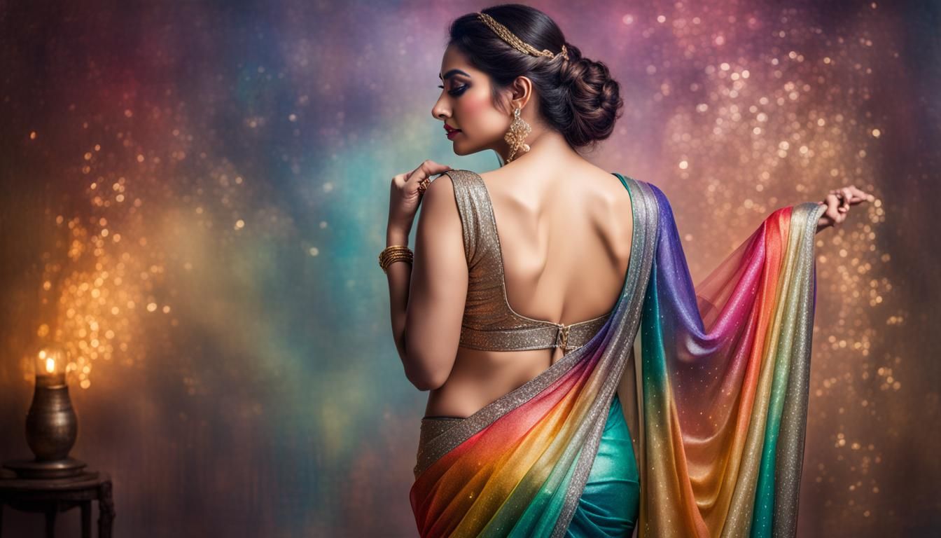 Beautiful Woman in Rainbow Saree: Realistic Portrait