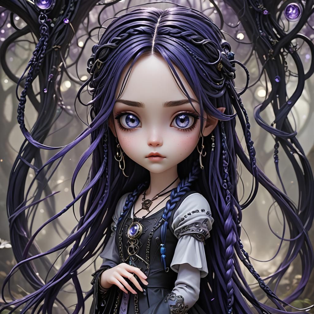 Adorable Chibi Girl in Ethereal Biopunk Fantasy