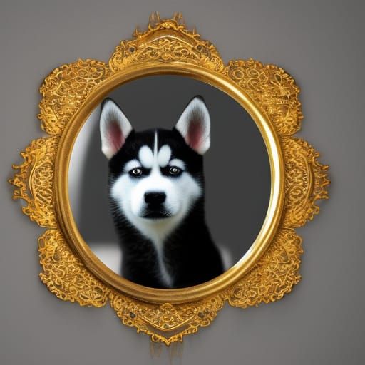 Hyperdetailed Husky Puppies Reflected as Flower Dog