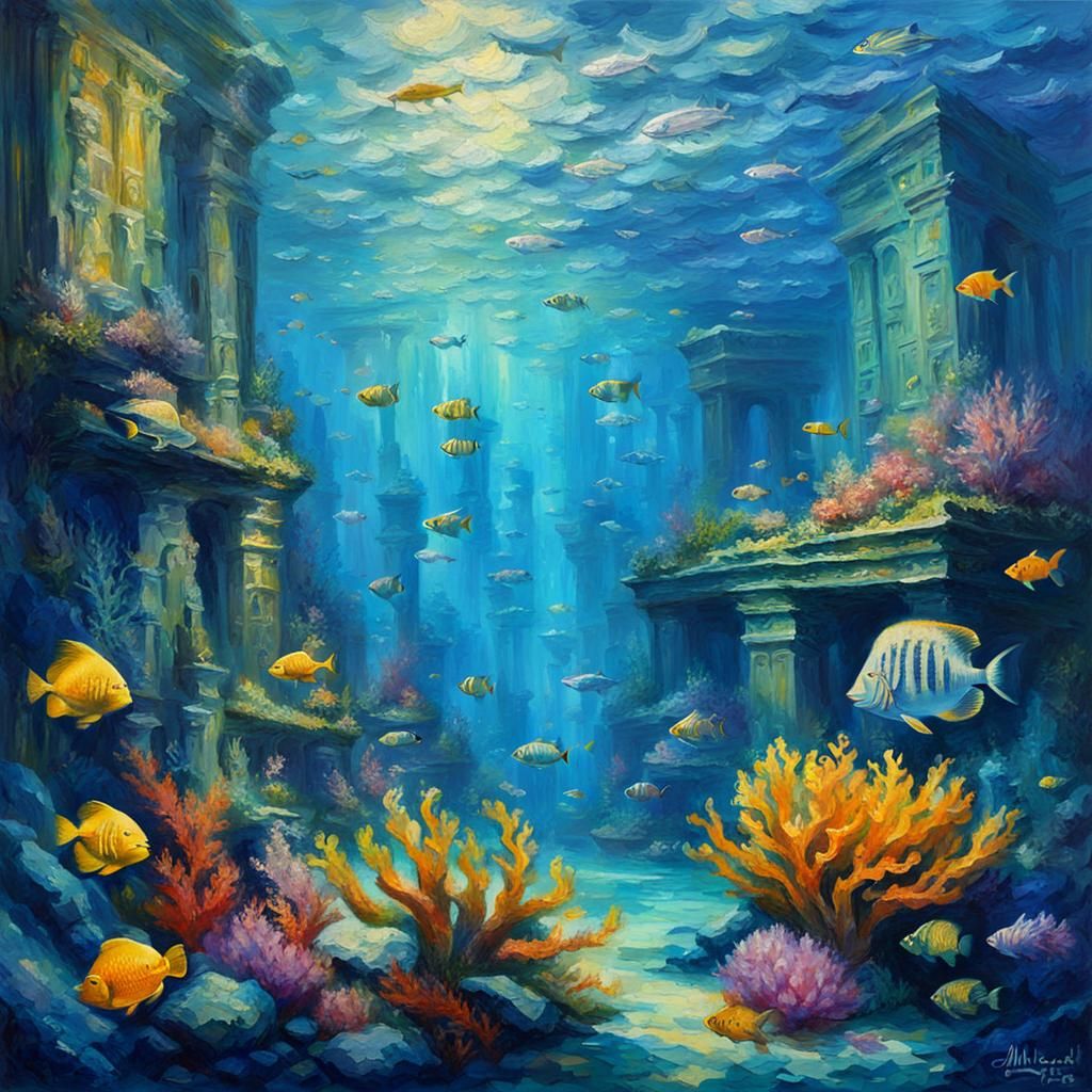 Underwater Atlantis in Impasto Impressionism
