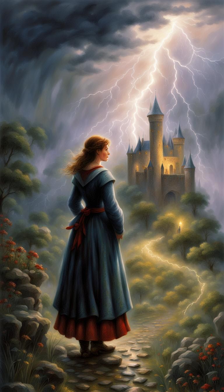 Medieval Peasant in Lightning Storm, Fantasy Art