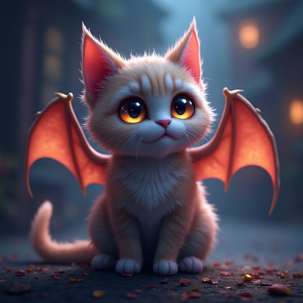 Cute Cat Dragon Hybrid with Glowing AI Eyes