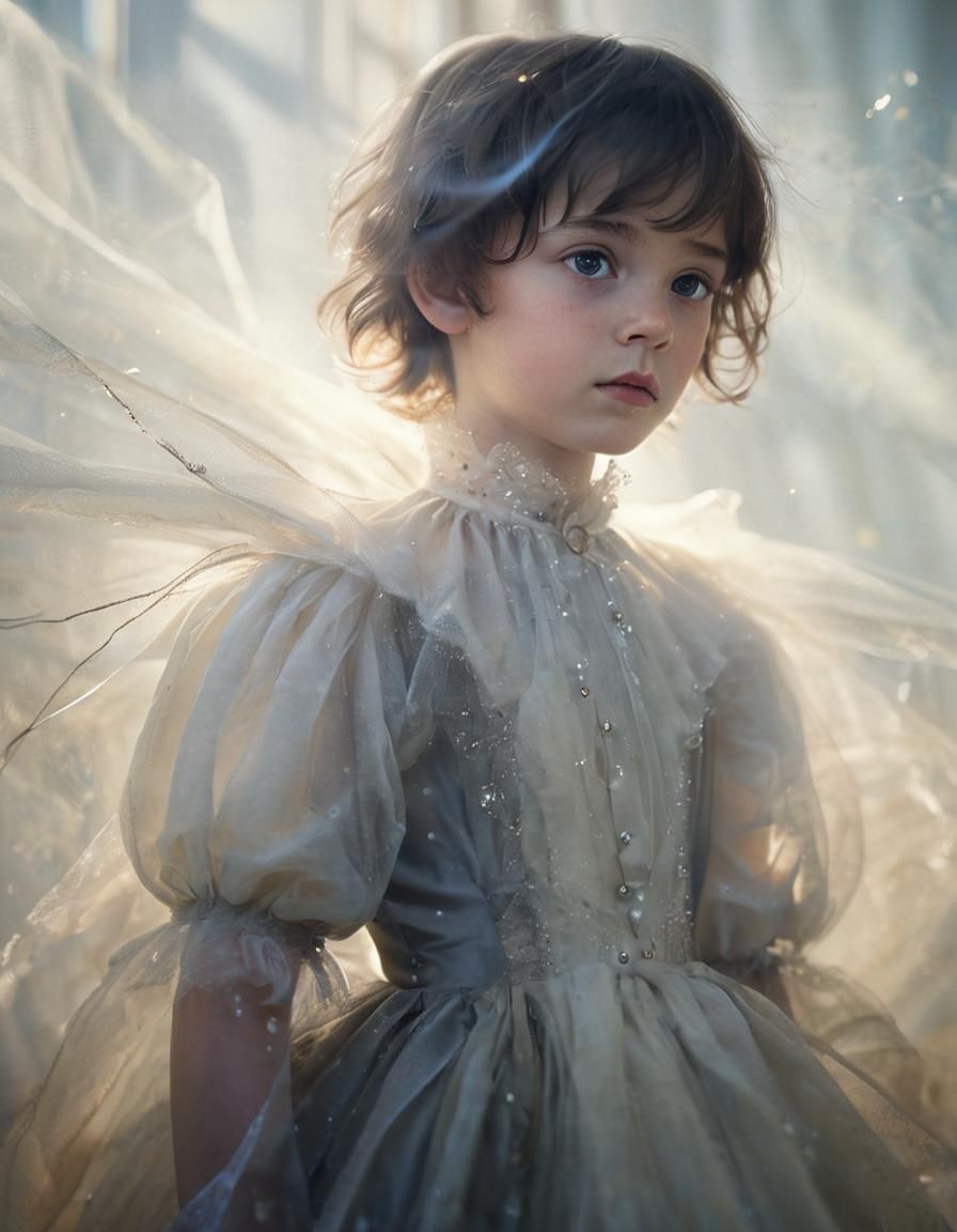 Ethereal Tulle Portrait of Boy in Sunlight