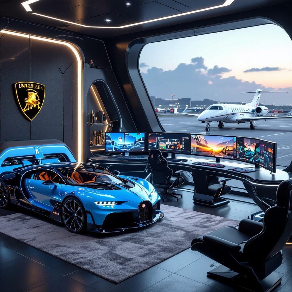 Luxurious Futuristic Room with Bugatti and Private Parking