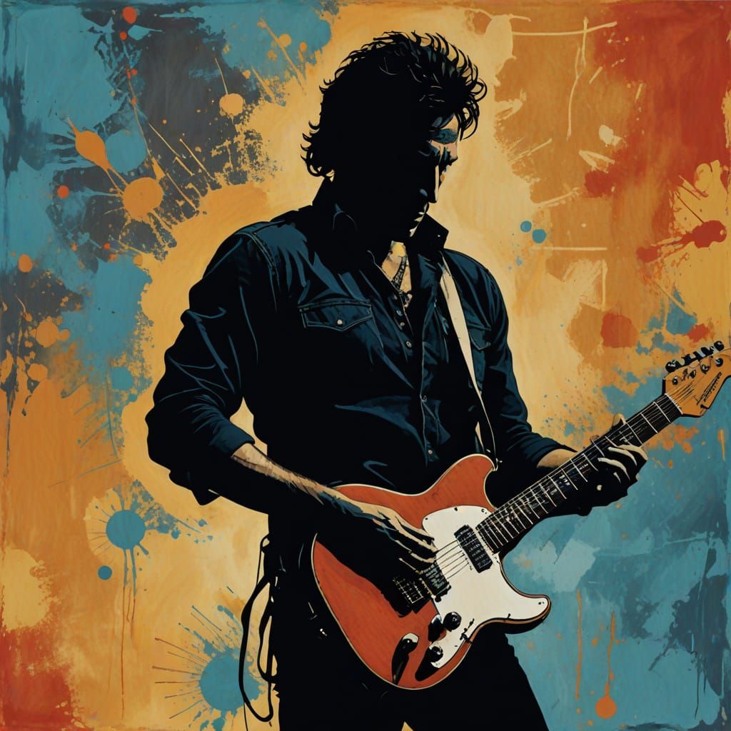Abstract Silhouette of Guitarist in Rock and Roll Pose