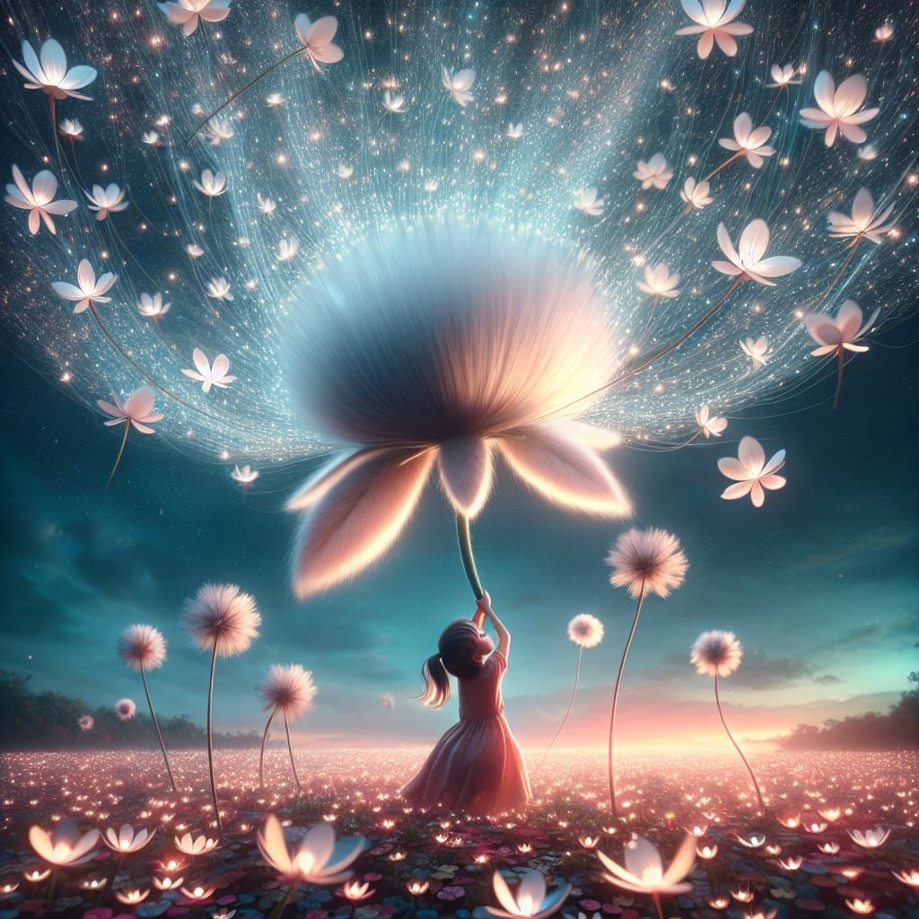 Magical Dandelion Field with Floating Wishing Flowers
