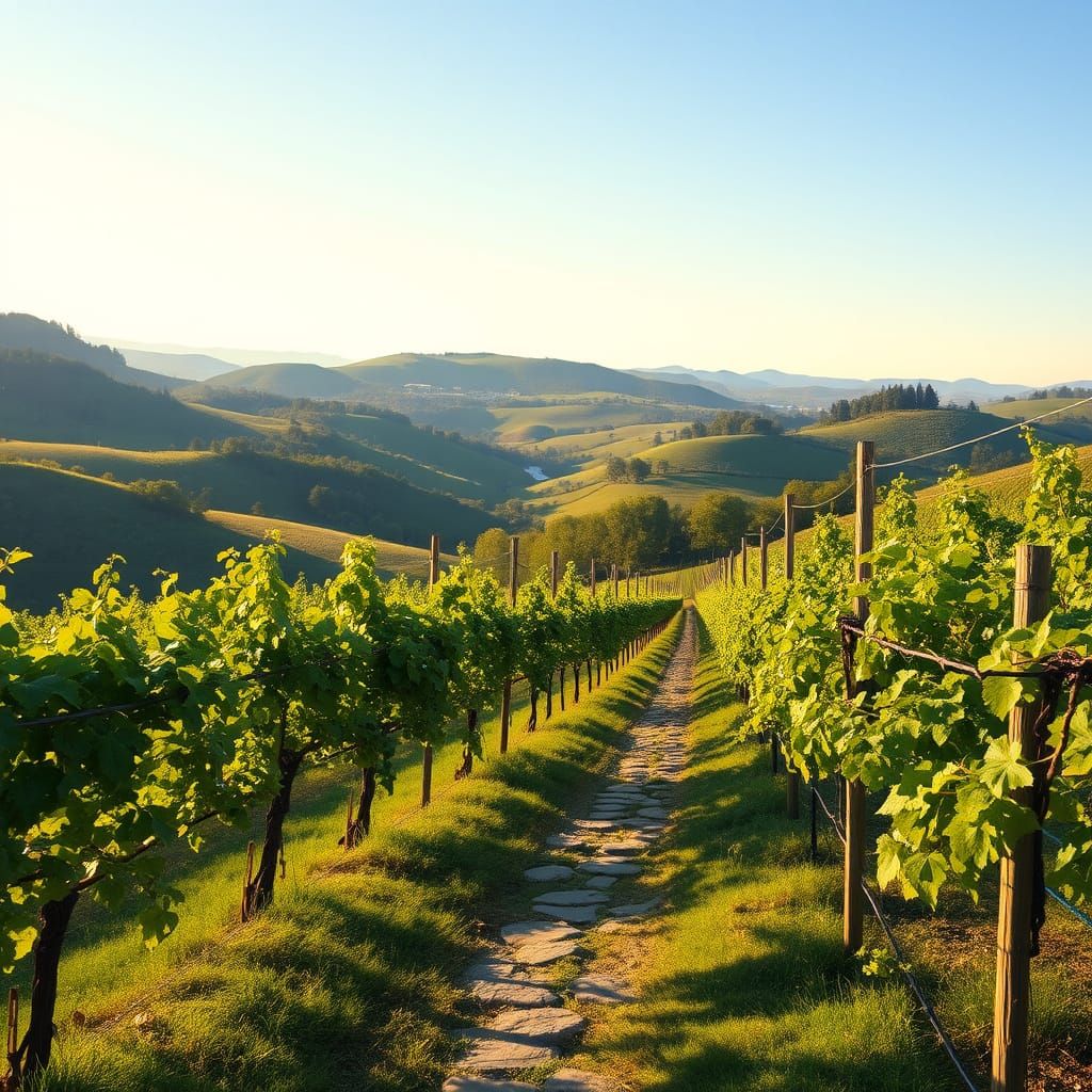 Vineyard Landscape in Impressionist Style