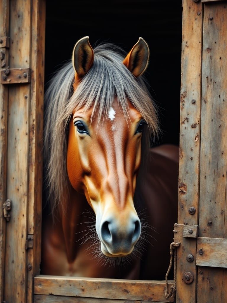Mare in Stable: Antique Watercolor Portrait