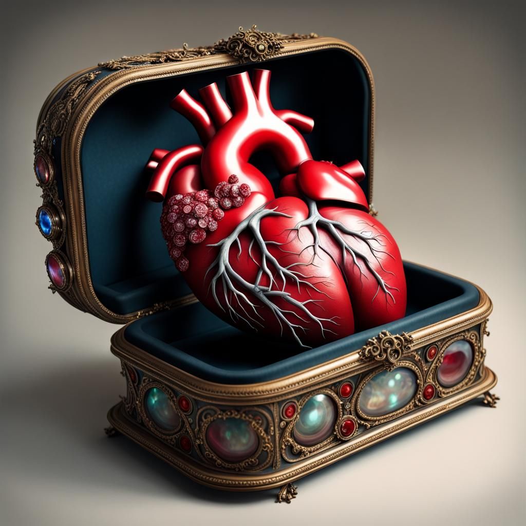 Hyperrealistic Heart in Jeweled Box: Dark Fairytale