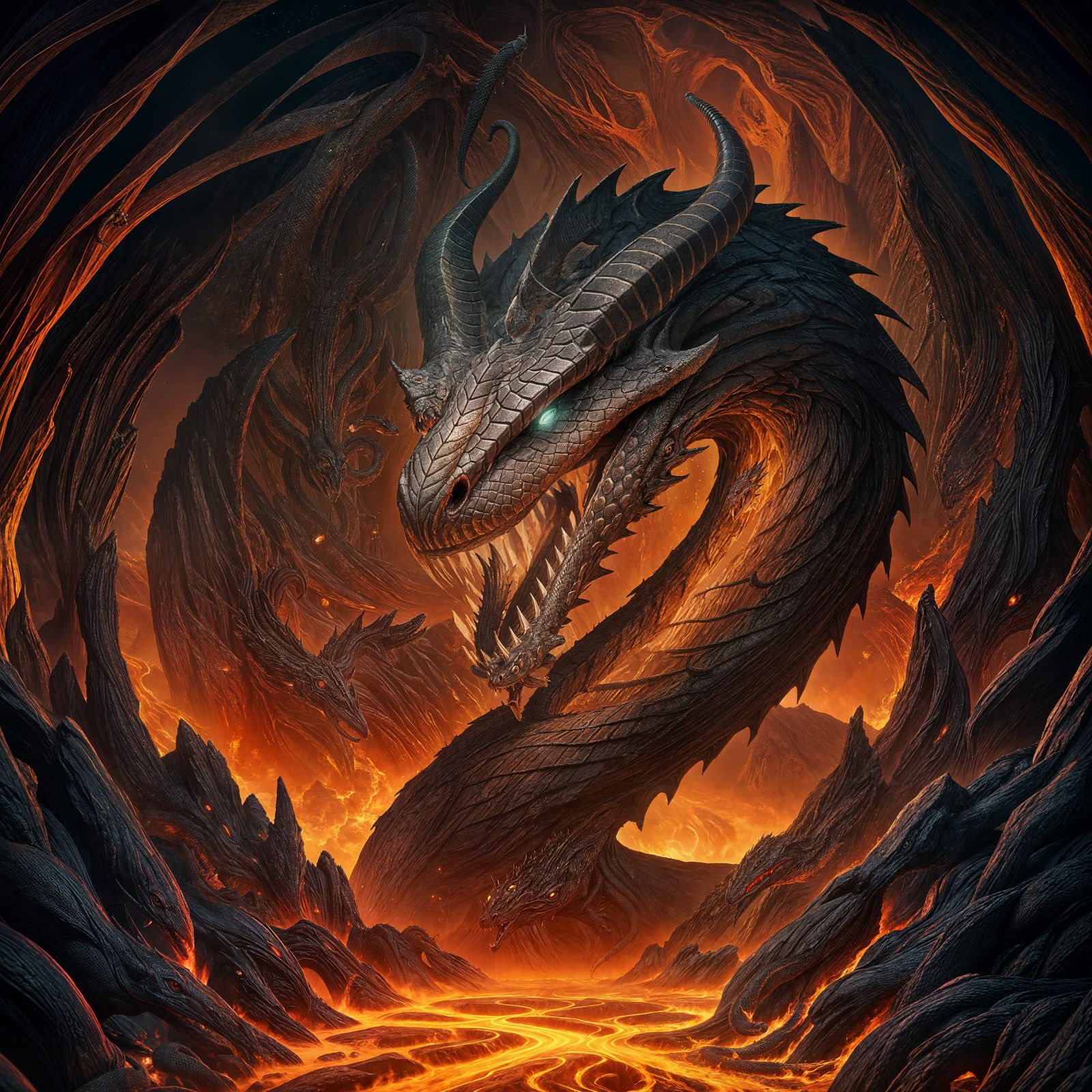 Serpent Emerges in Hell: Detailed Matte Painting