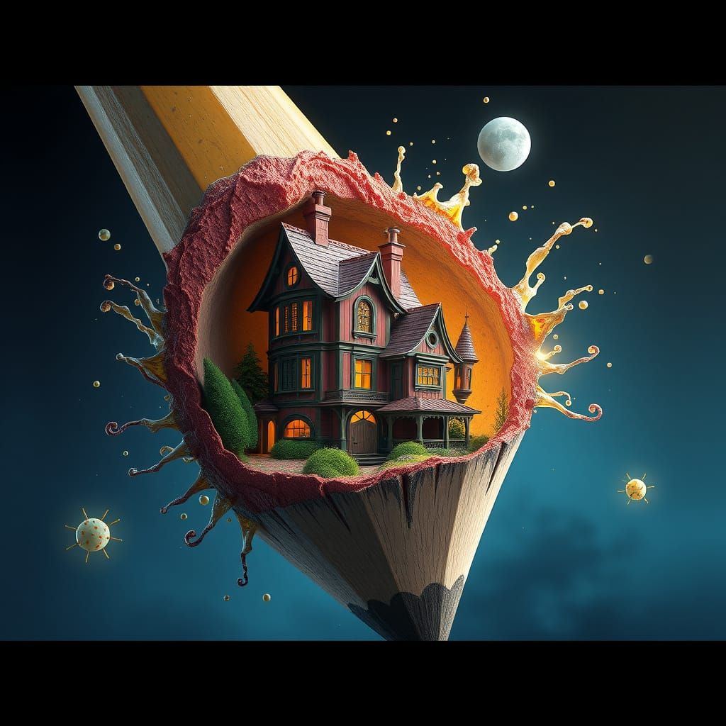 Fantastical House Inside a Pencil: Matte Painting