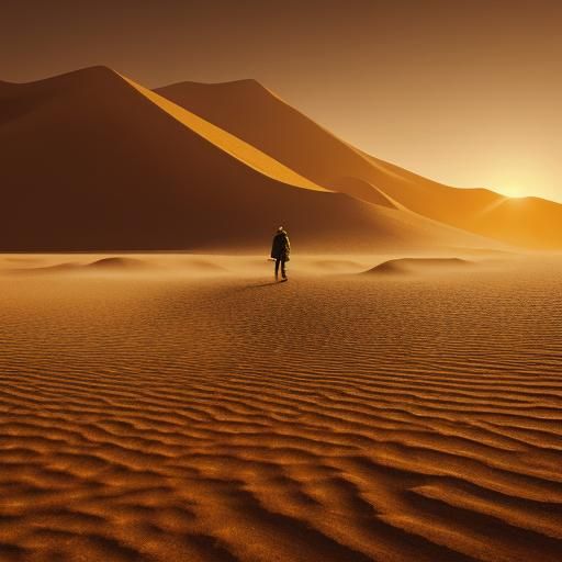 Ochre Sunset Sandstorm in Desert Landscape