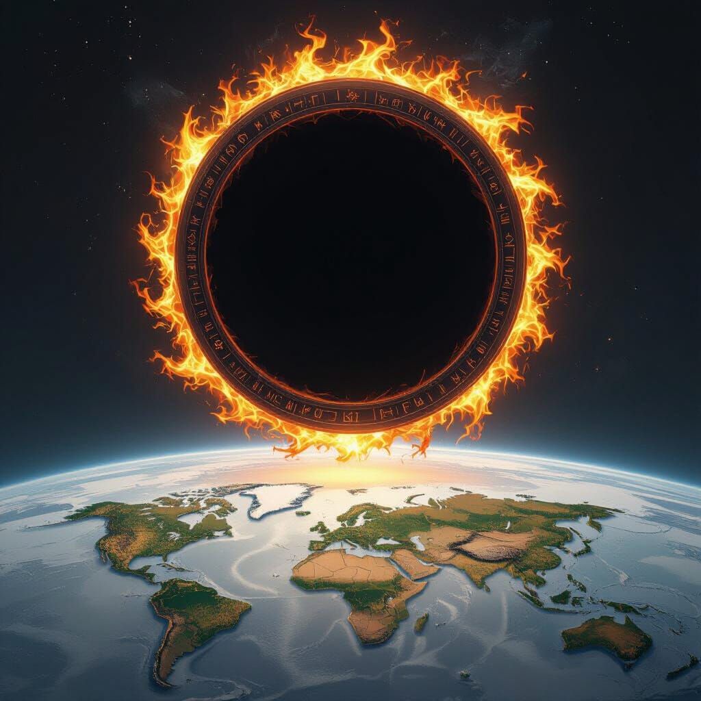 Flaming Wheel Black Hole over Earth Map