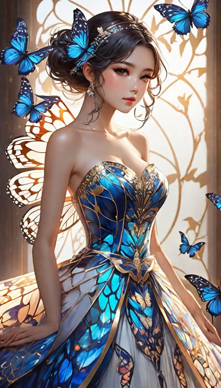 Butterfly Girl Portrait in Photorealistic Anime Art