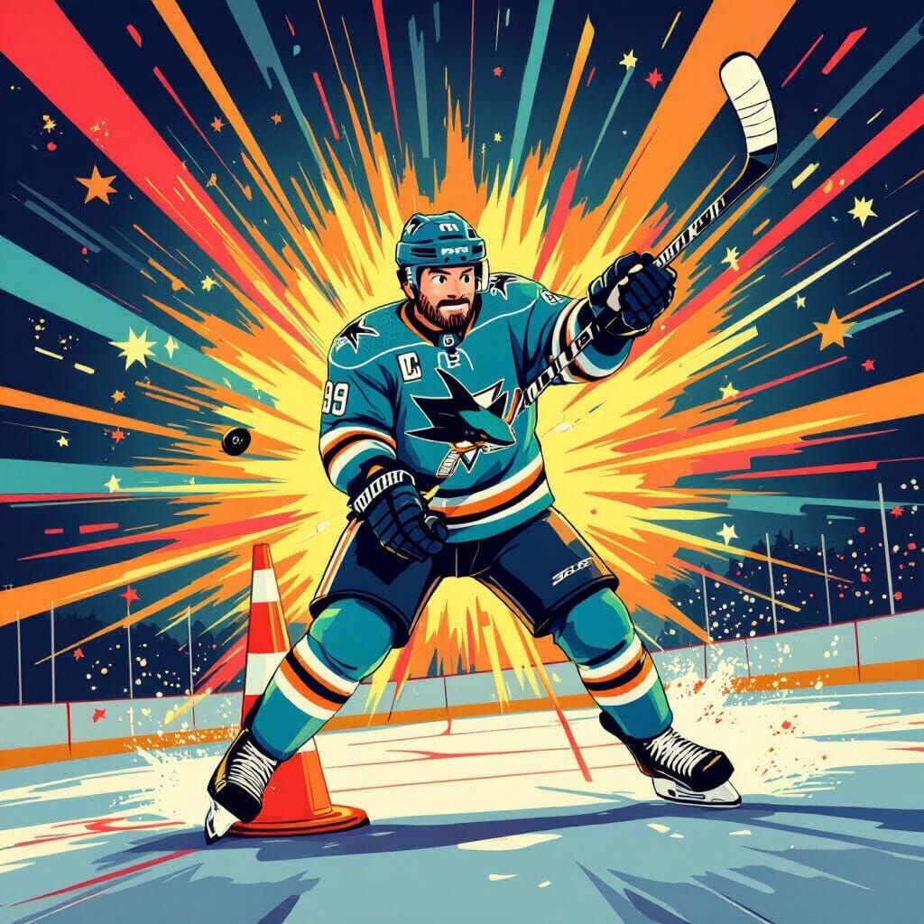 Hockey Cone in Sharks Jersey: 3D Cartoon Style