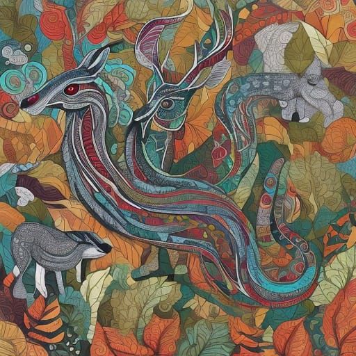 Intricate Zentangle Forest Animals in Whimsical Woodland