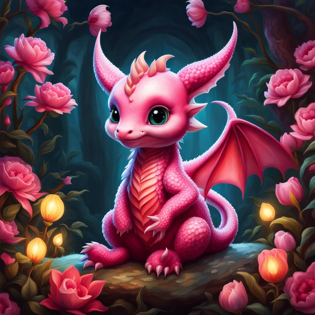 Pink Dragon and Girl: Storybook Illustration