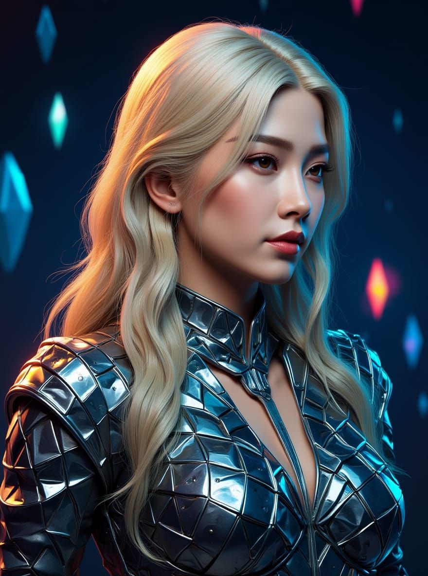 Stunning Japanese Woman in Metallic Prism Fashion