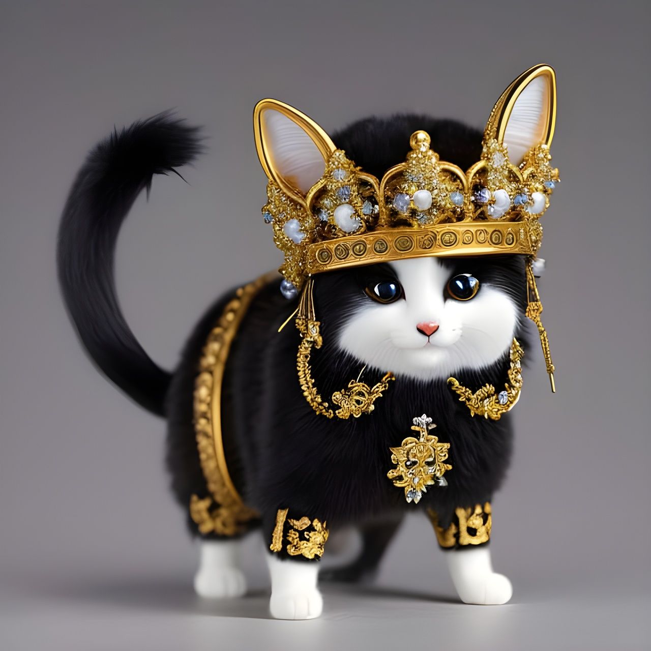 Elegant Royal Chibi Cat with Intricate Crown