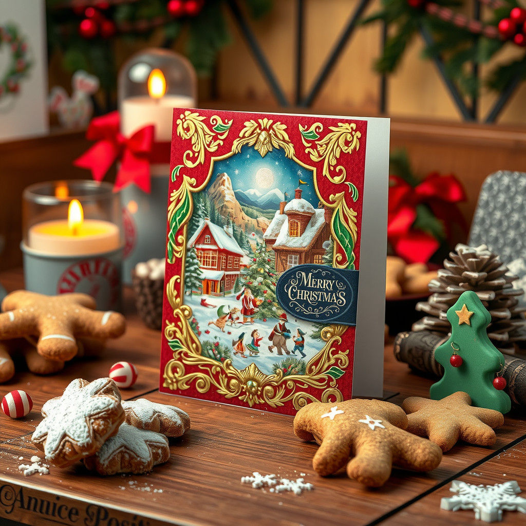 Festive Christmas Card with Cookies in Vintage Style
