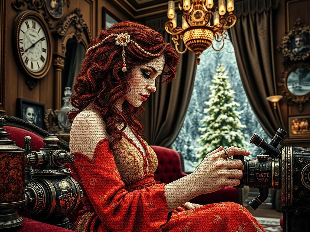 Gypsy Girl in Winter Wonderland: Bead Mosaic Art