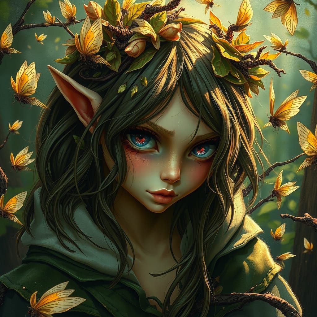 Detailed Dryad Close-Up in Digital Oil Painting