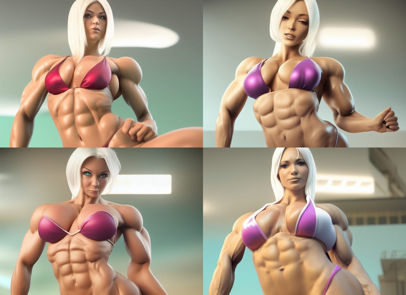 Female Bodybuilder Posing in White Bikini