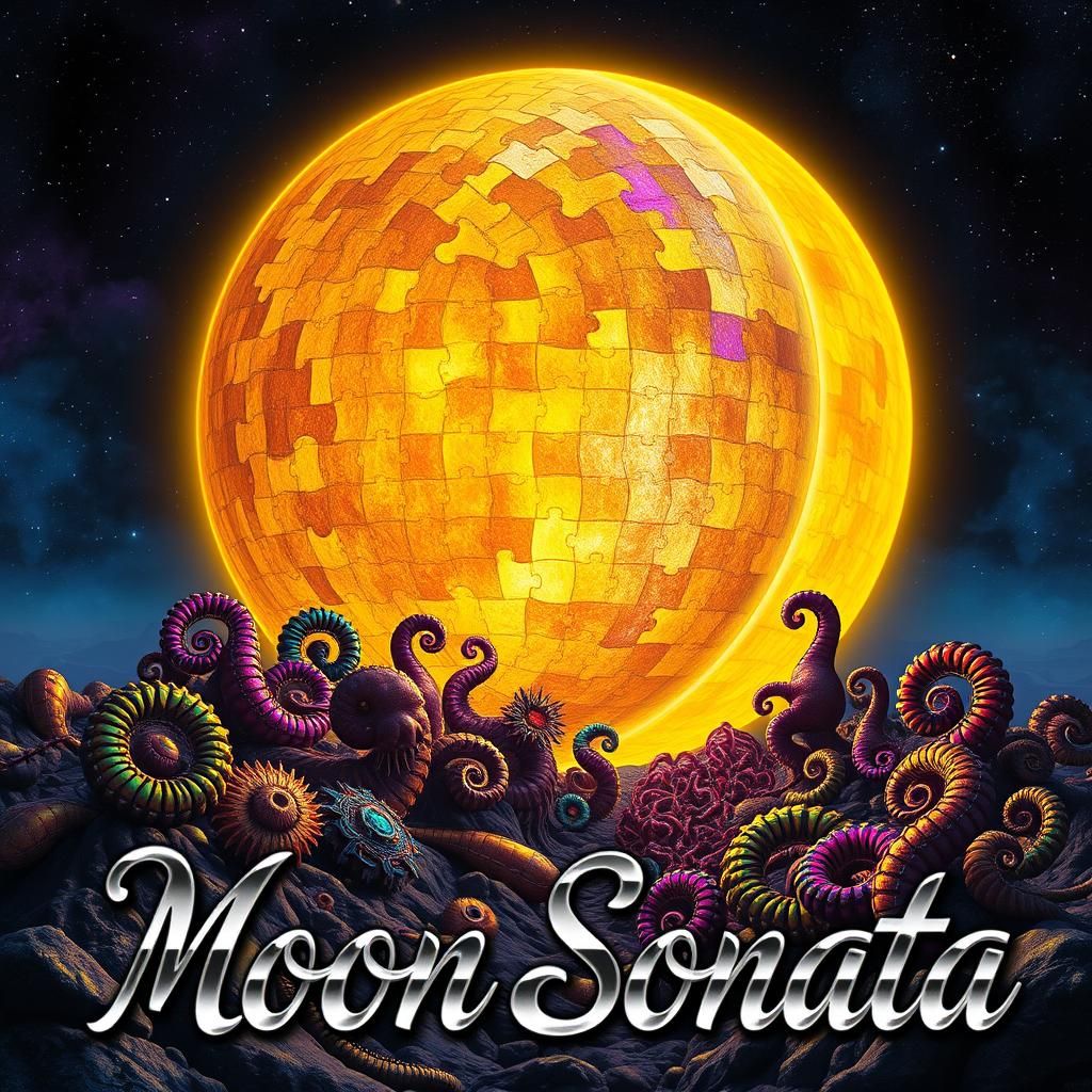 Kintsugi Planet with Golden Crescent Moon