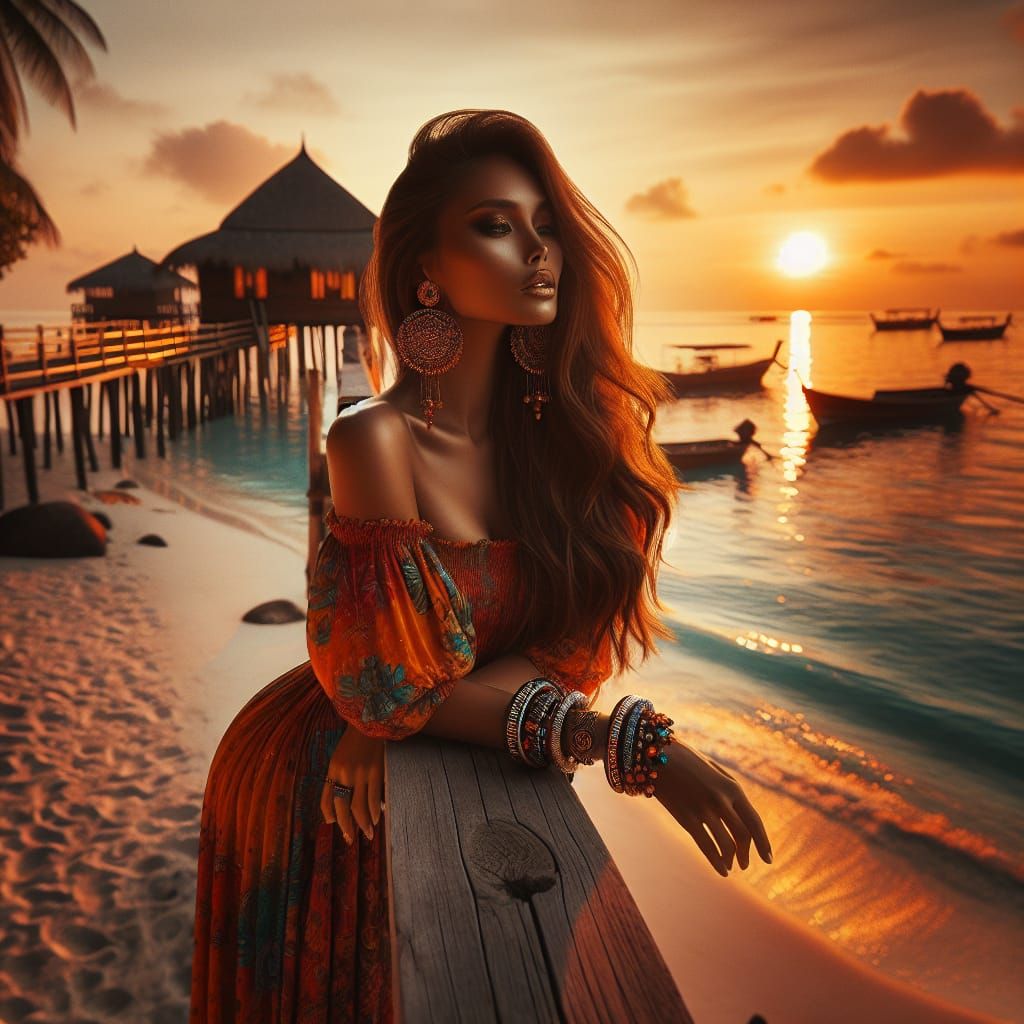 Tropical Sunset Silhouette on Serene Beach