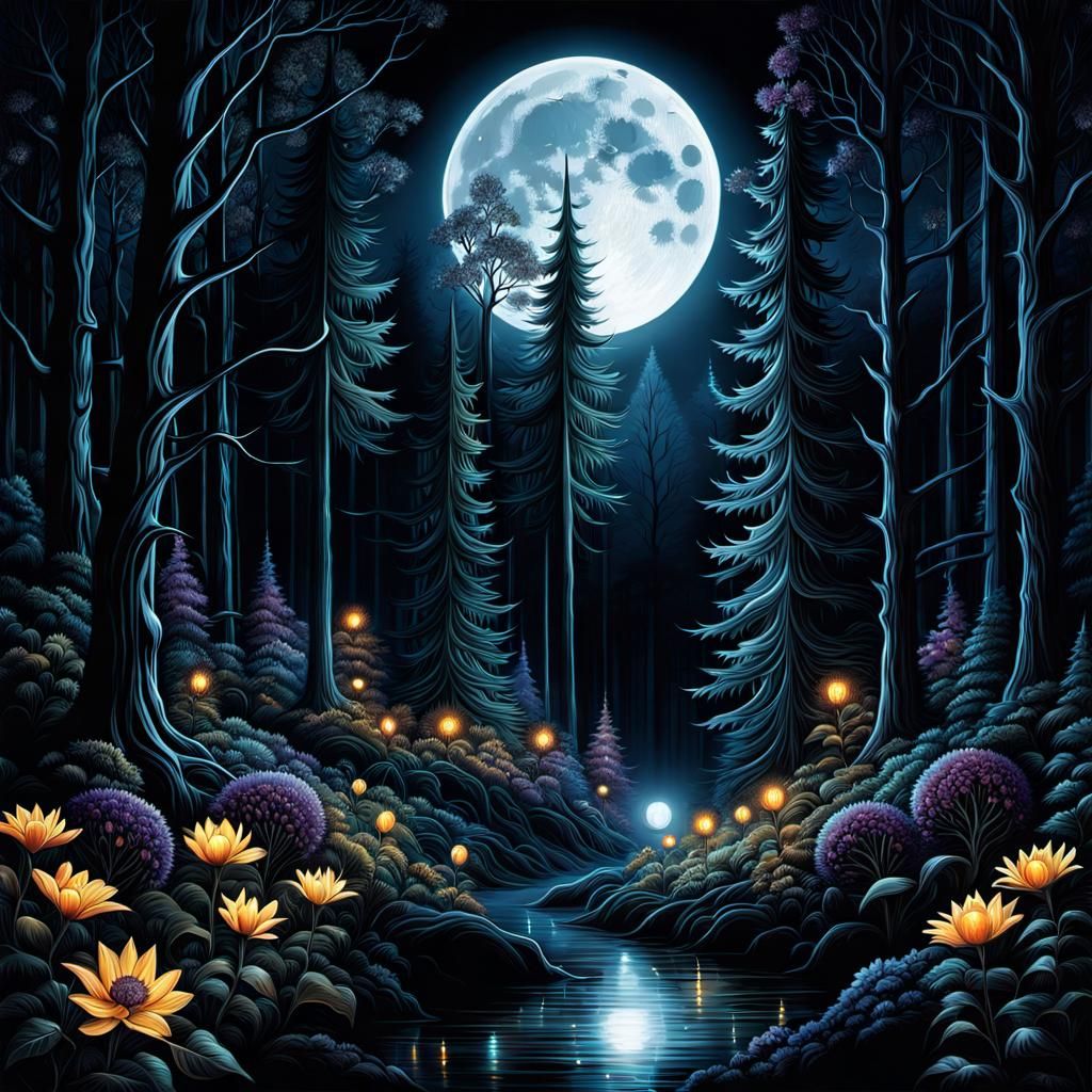 Horror Monsters in a Mysteriously Lit Forest