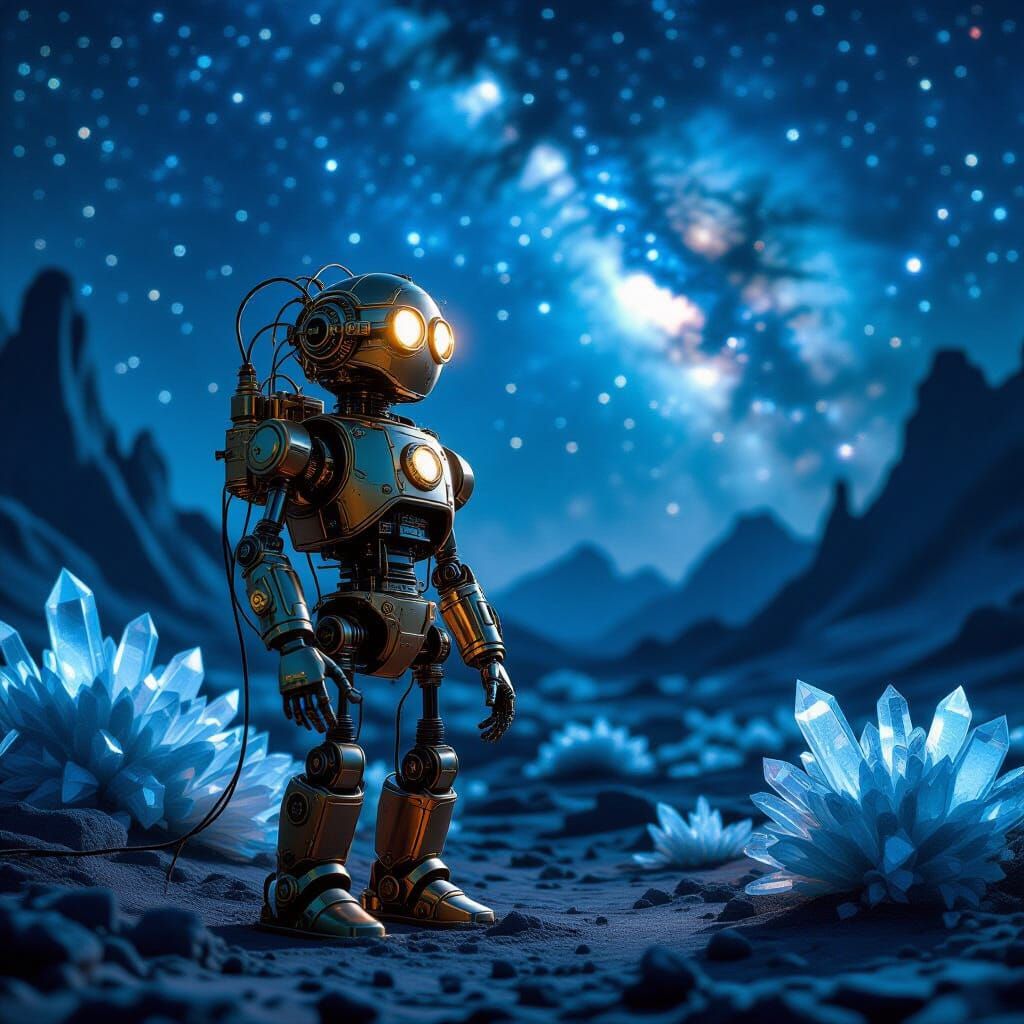 Steampunk Automaton Gazing at Nebula, Sci-Fi Art