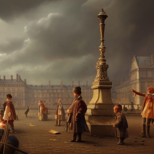 Tuileries Garden: Boys Playing, Detailed Digital Painting