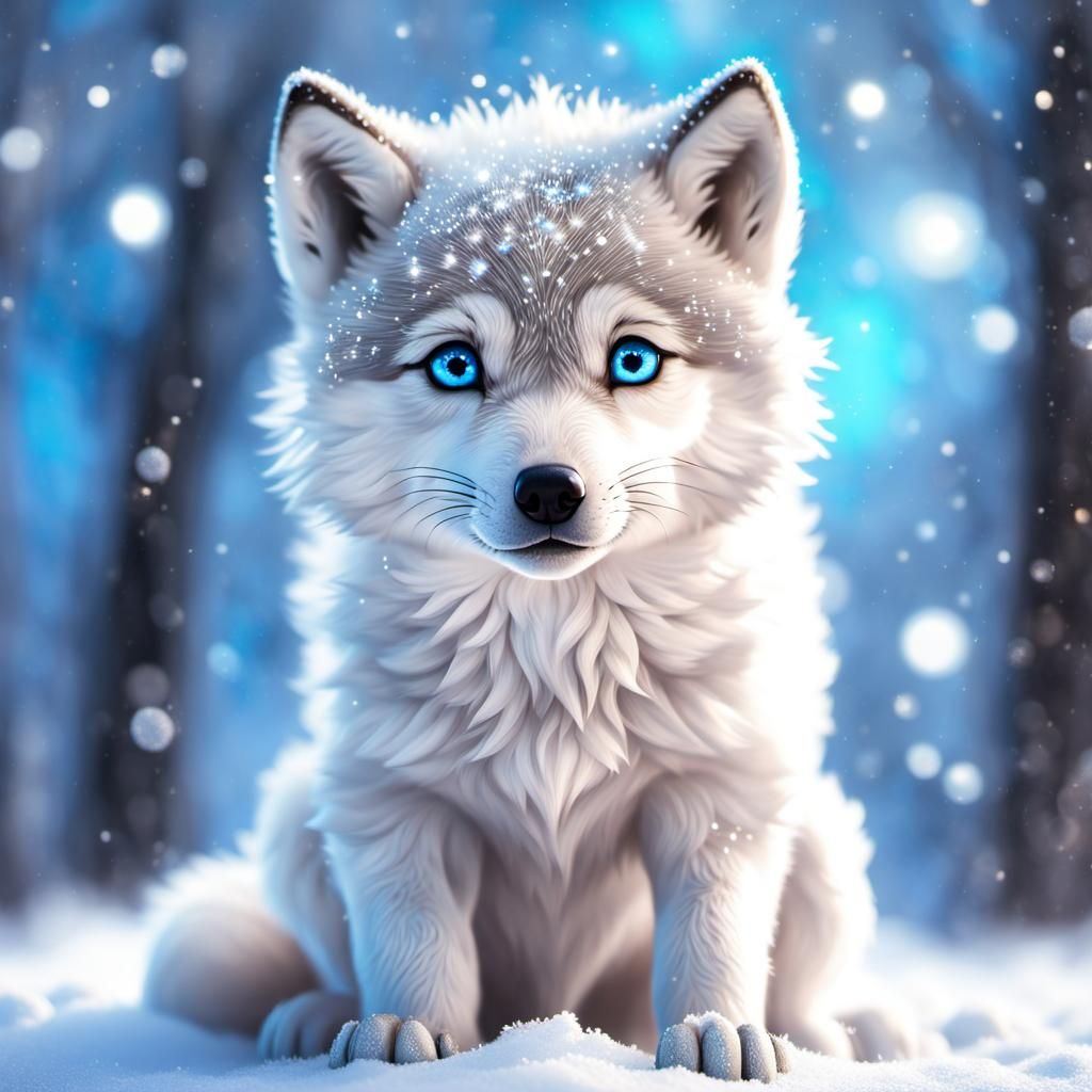 Upset Chibi Wolf in Winter Snowfall