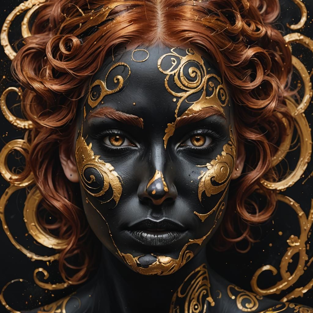 beautiful redhead woman with 
 entire face painted black com...