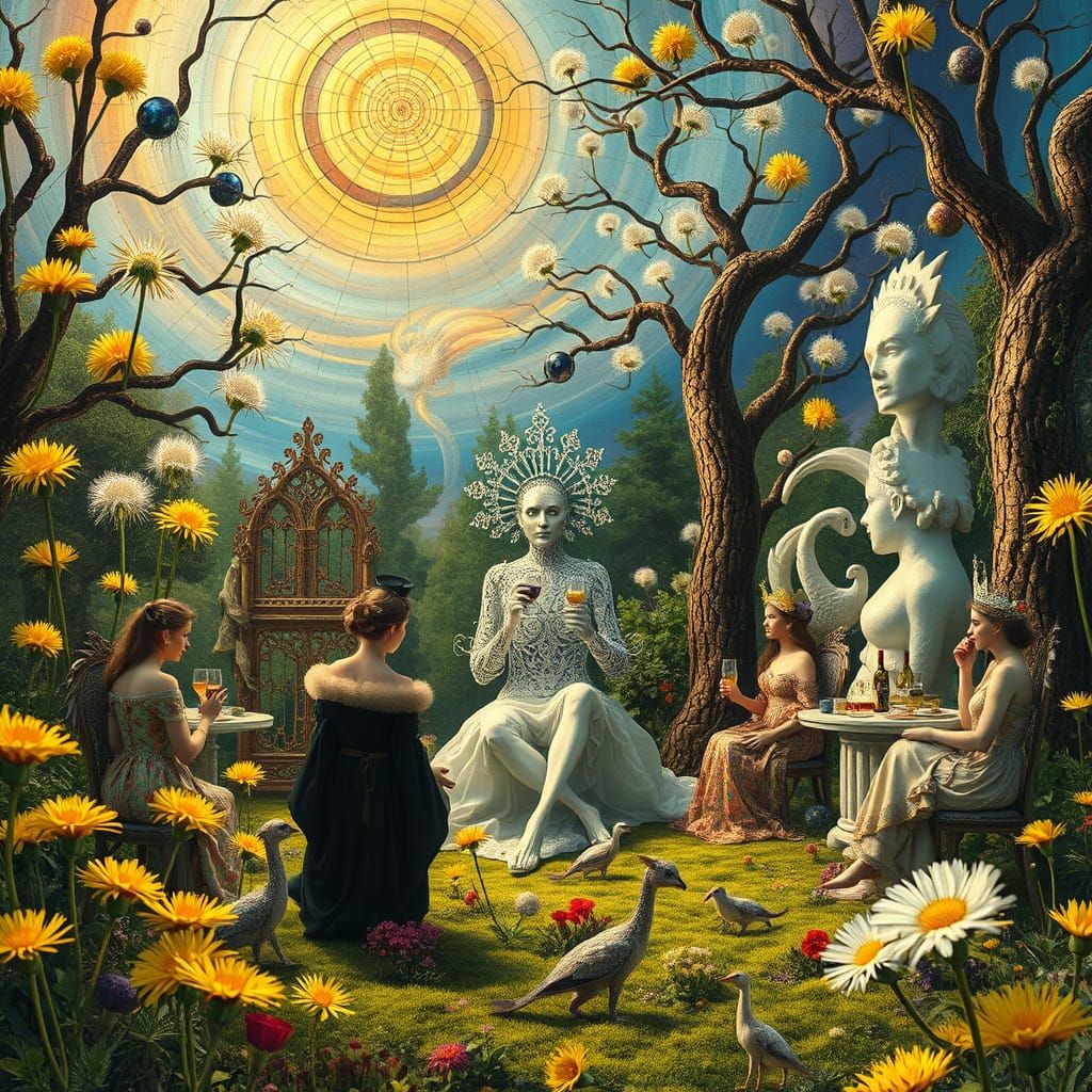 Surreal Garden Party with Ethereal Creatures