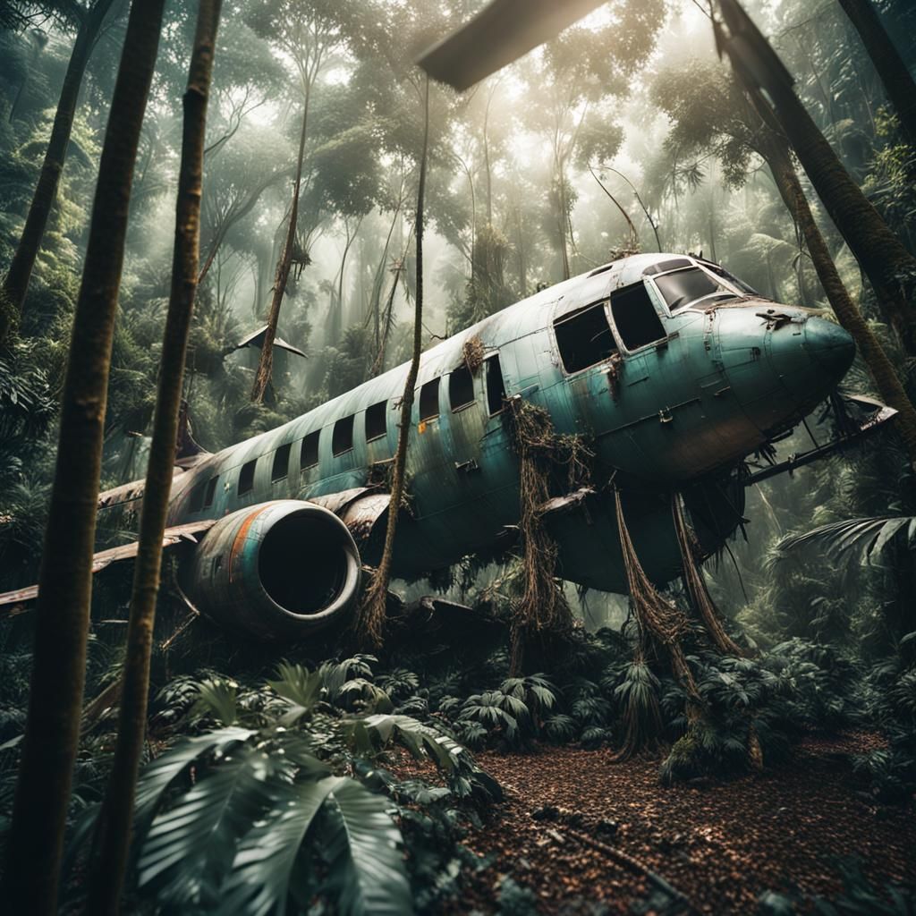 Crashed Airplane in Jungle Canopy