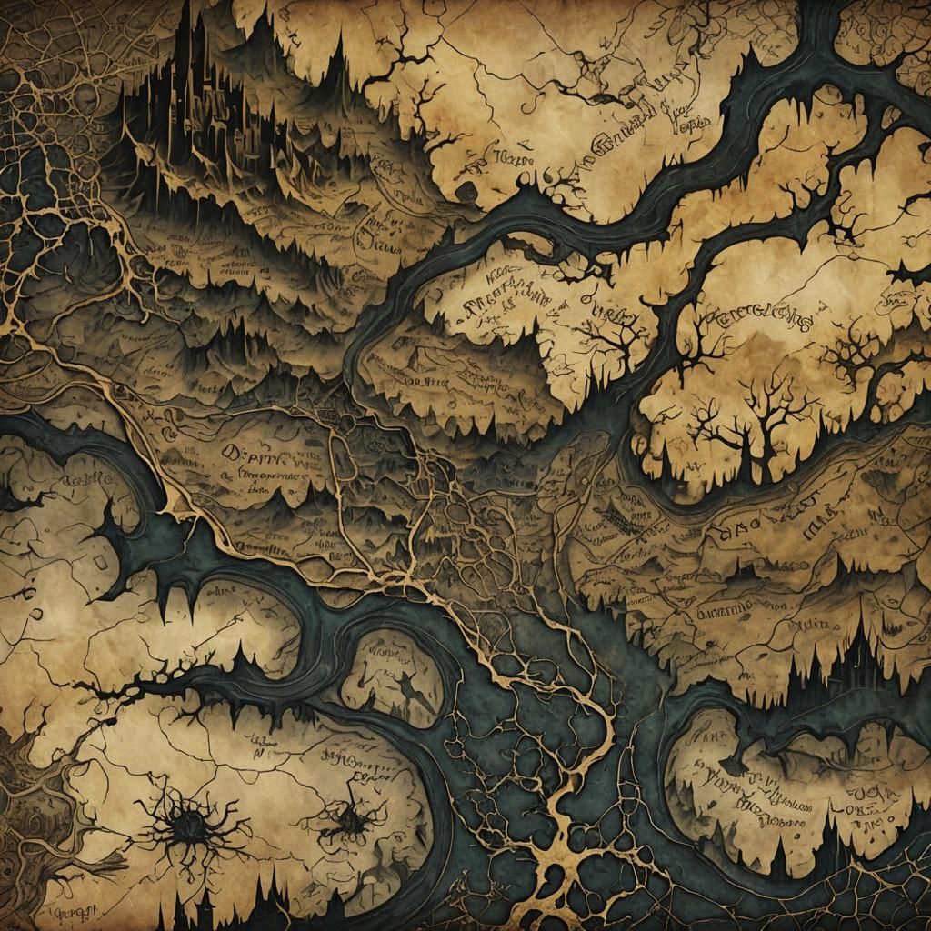 Dark Fantasy Map Art: Twisted Territories on Parchment